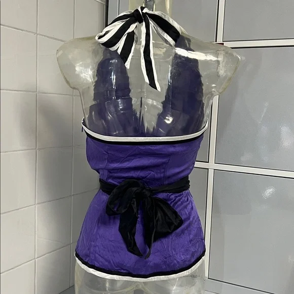 Bebe 2008 Silky Purple Peplum Deep Plunge Halter XS - Picture 6 of 16